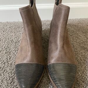 Report Tan Ankle Booties with silver chain detail